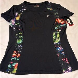 Fila Women's Black Tee with Colorful Accents